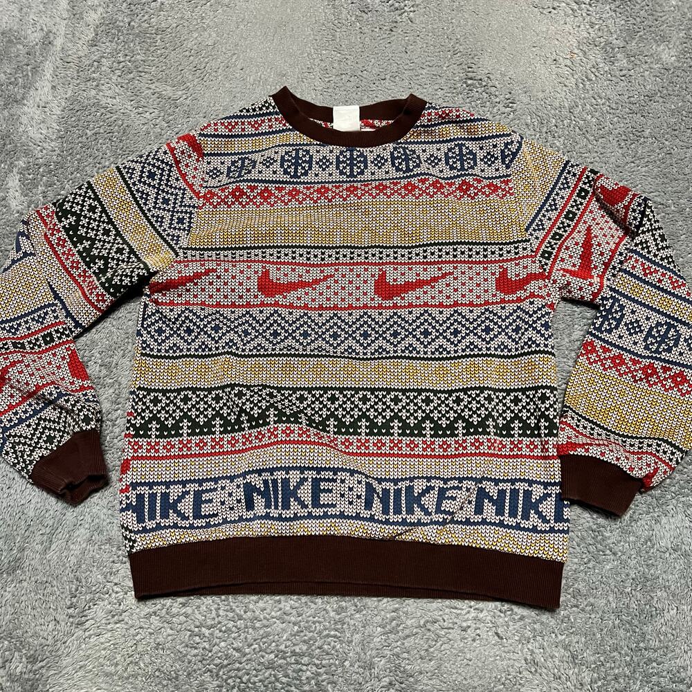Nike Clubfleece Sweatshirt Kids Youth XL Holiday Fair Isle Crew Ugly Sweater